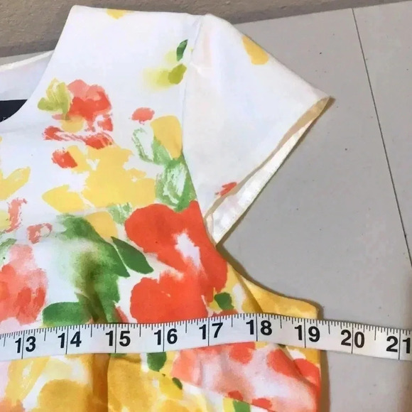 COVINGTON Vibrant Floral One Piece Pleated Dress Crop Top Overlay & Cap Sleeves - Picture 11 of 11